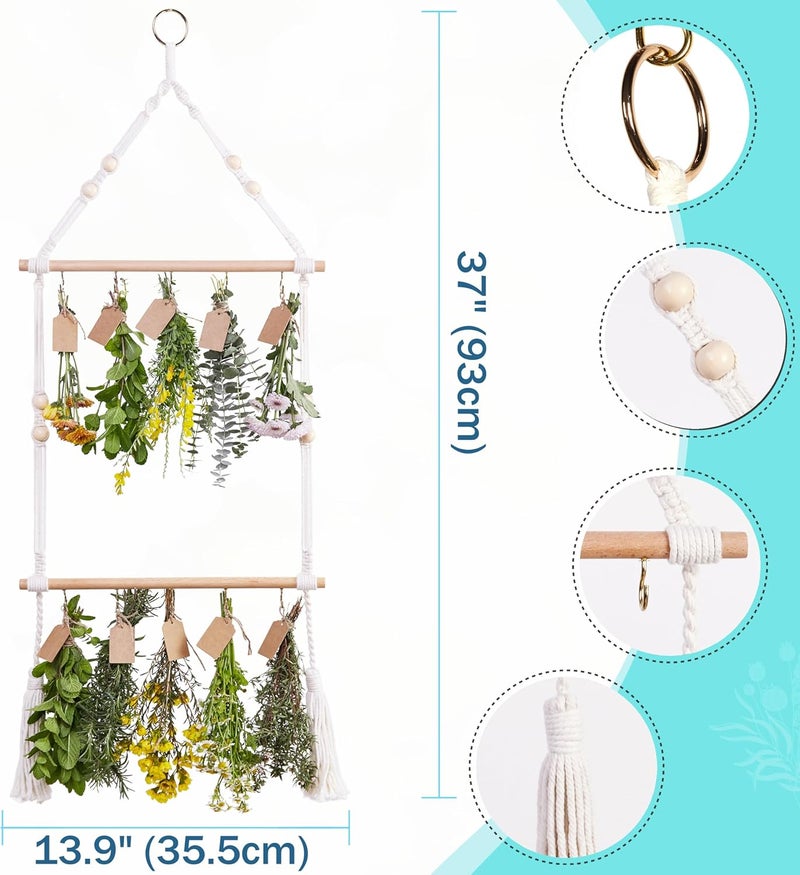 PROTITOUS 2Tier Herb Drying Rack Flower Drying with 25PCS Brown Gift Tags and 32ft Natural Jute Twine herb Dryer,Herb Drying Rack,Hanging Herb Dryer Rack, Ivory - Image 3